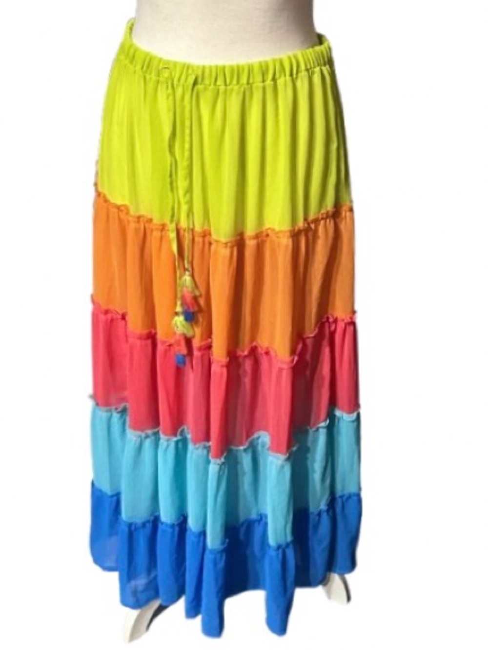 Sheer Colorful BLEU BY ROD BEATTIE Bleu Colorful Skirt Rainbow Tiered Midi Small